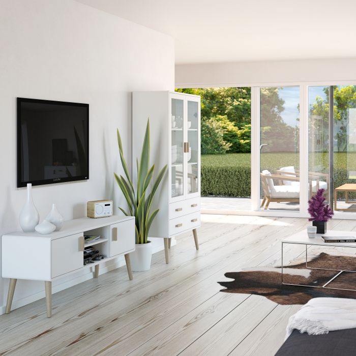 Pavona TV Table 2 Doors in Pure White - NIXO Furniture.com