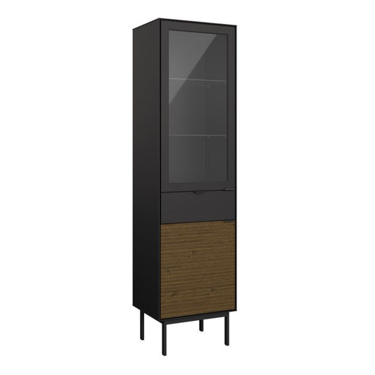 Soma Showcase 2 Door 1 Drawer in Granulated Black Brushed Espresso - NIXO Furniture.com