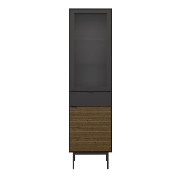 Soma Showcase 2 Door 1 Drawer in Granulated Black Brushed Espresso - NIXO Furniture.com