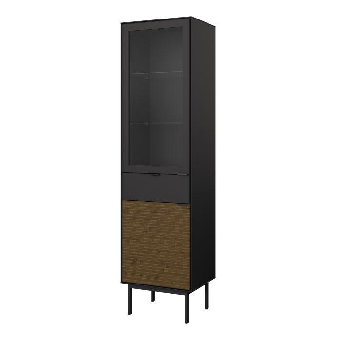 Soma Showcase 2 Door 1 Drawer in Granulated Black Brushed Espresso - NIXO Furniture.com