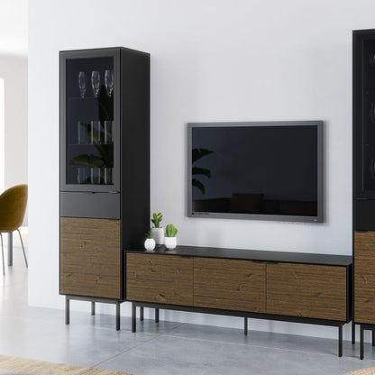 Soma Showcase 2 Door 1 Drawer in Granulated Black Brushed Espresso - NIXO Furniture.com