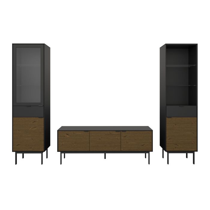 Soma TV Table 3 Doors in Granulated Black Brushed Espresso - NIXO Furniture.com