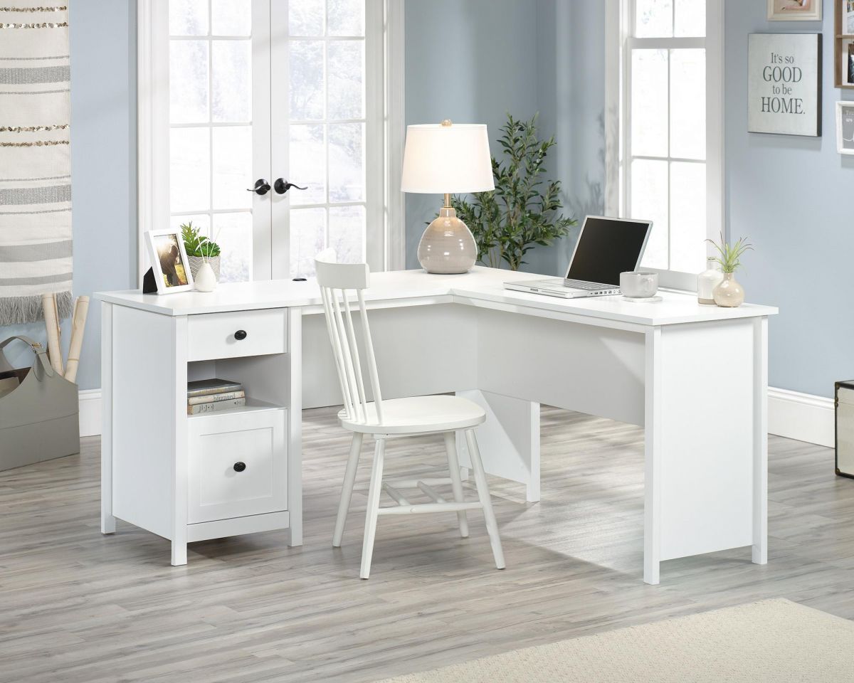 Home Study L-shaped Desk White - NIXO Furniture.com