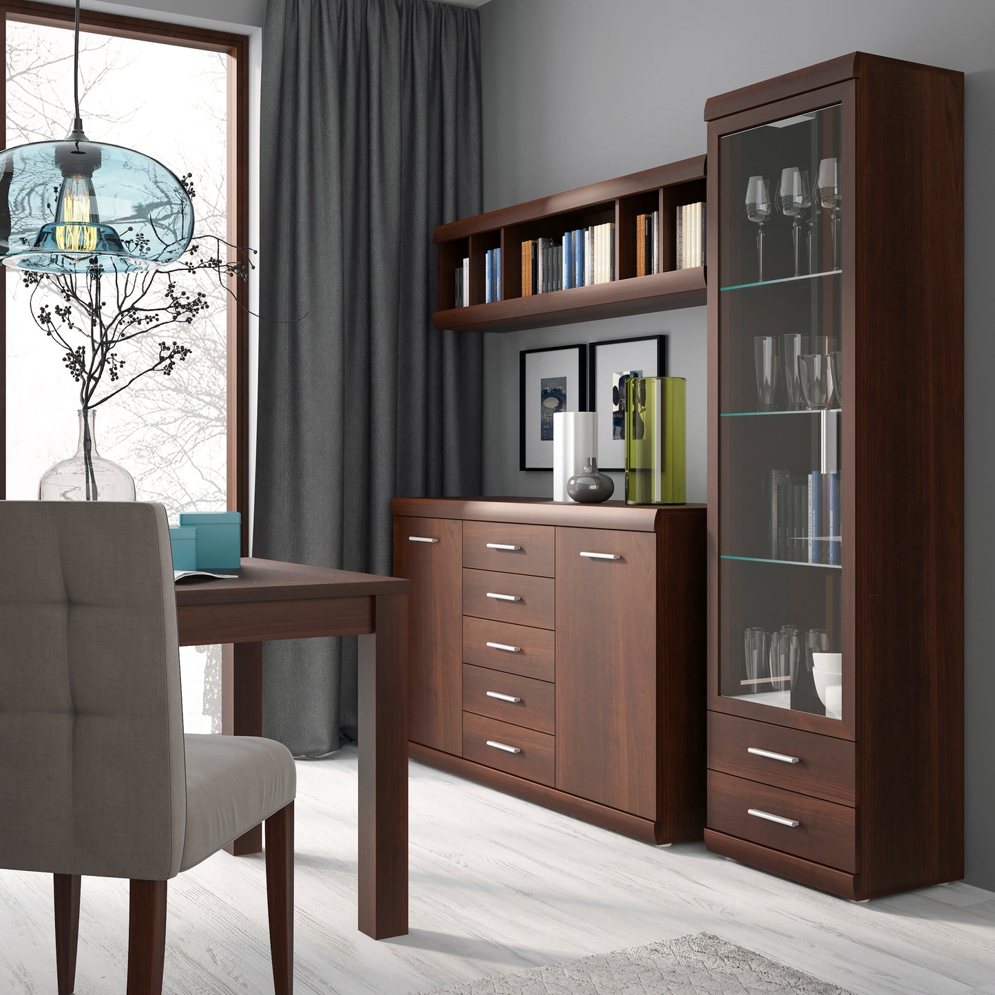 Imperial Tall Glazed 1 Door 2 Drawer Narrow Cabinet in Dark Mahogany Melamine - NIXO Furniture.com