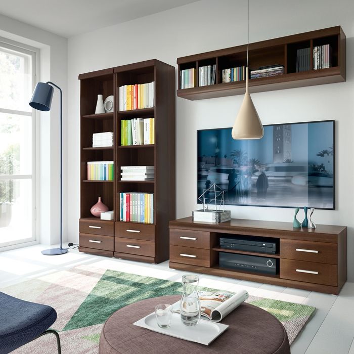 Imperial Tall 2 Drawer Narrow Cabinet with Open Shelving in Dark Mahogany Melamine - NIXO Furniture.com