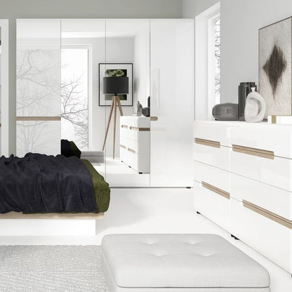 Chelsea Bedroom 4 Door Wardrobe with Mirrors in White with a Truffle Oak Trim - NIXO Furniture.com