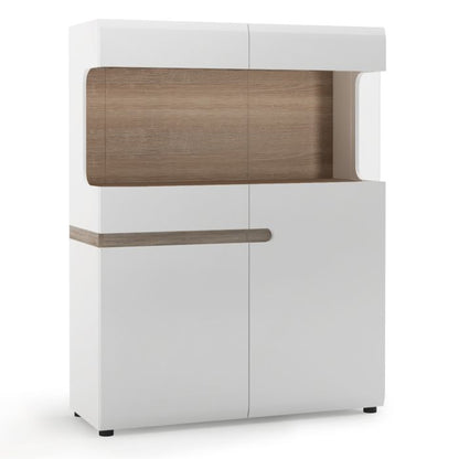 Chelsea Living Low Display Cabinet 109cm Wide in White with a Truffle Oak Trim - NIXO Furniture.com