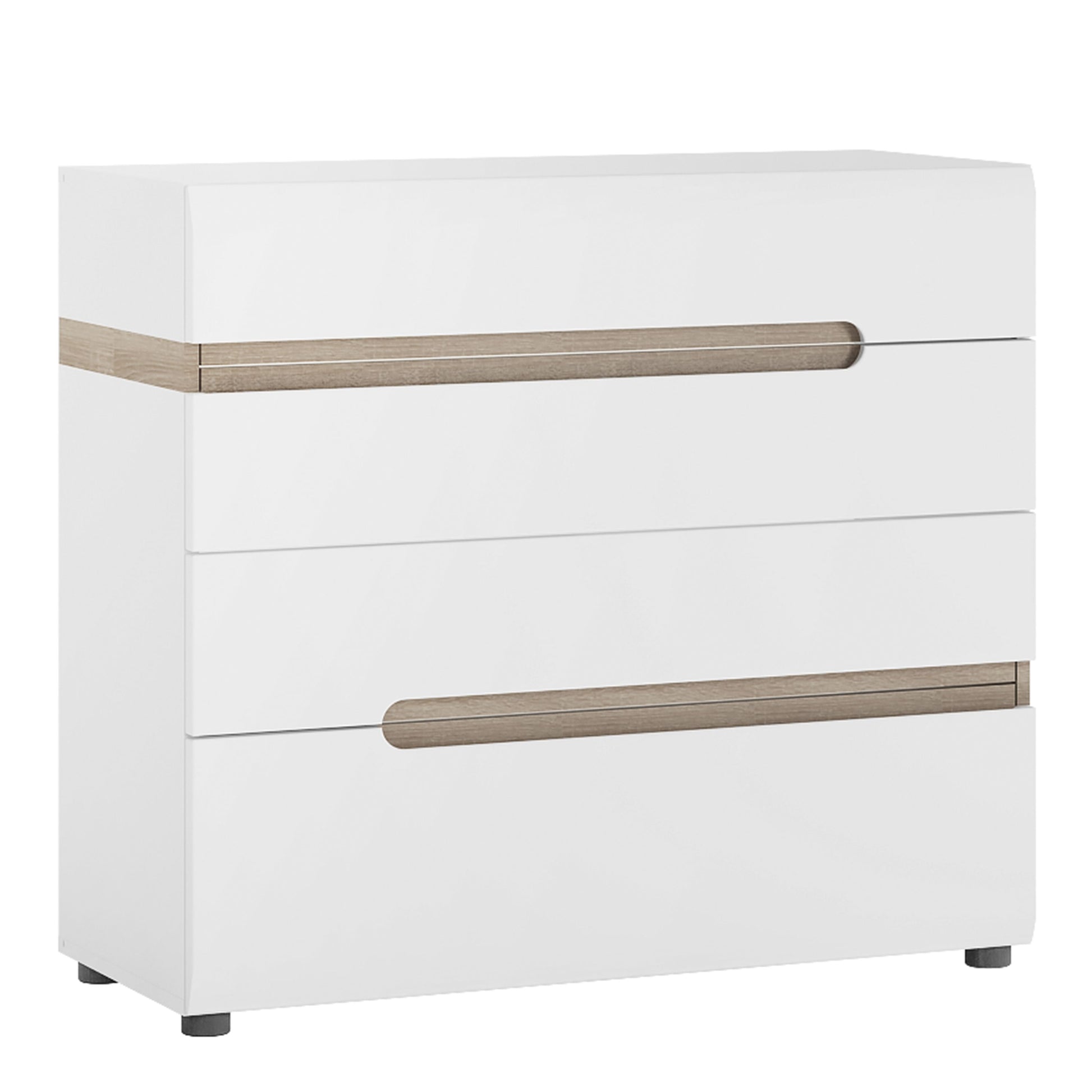Chelsea Bedroom 4 Drawer Chest in White with a Truffle Oak Trim - NIXO Furniture.com
