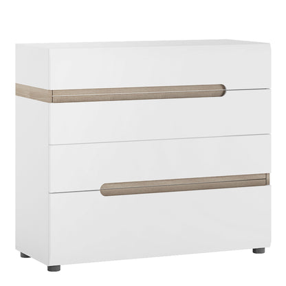 Chelsea Bedroom 4 Drawer Chest in White with a Truffle Oak Trim - NIXO Furniture.com