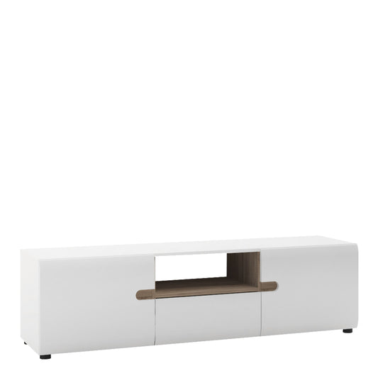 Chelsea Living Wide TV Unit in White with a Truffle Oak Trim - NIXO Furniture.com