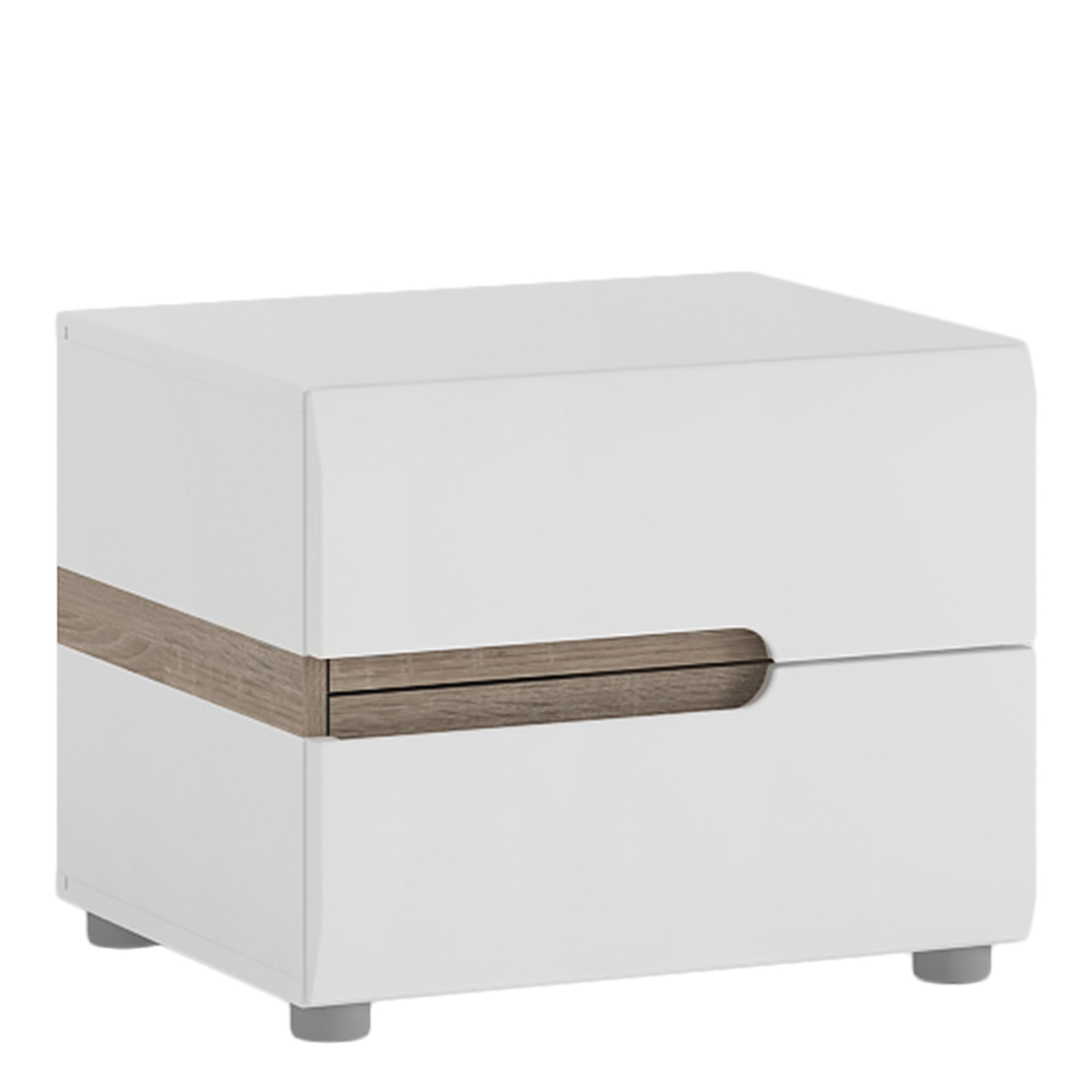 Chelsea Bedroom 2 Drawer Bedside in White with a Truffle Oak Trim - NIXO Furniture.com