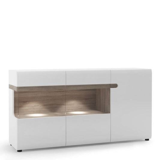 Chelsea Living 3 Door Glazed Sideboard in White with a Truffle Oak Trim - NIXO Furniture.com