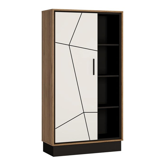 Brolo Wide 1 Door Bookcase With the Walnut and Dark Panel Finish - NIXO Furniture.com
