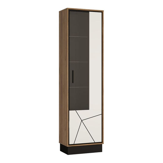 Brolo Tall Glazed Display Cabinet With the Walnut and Dark Panel Finish - NIXO Furniture.com