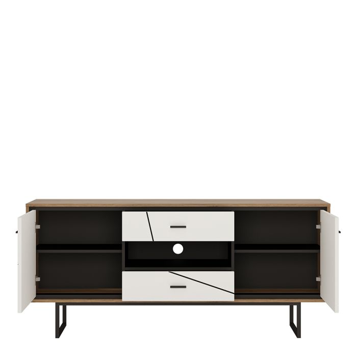 Brolo 2 Door 2 Drawer TV Unit With the Walnut and Dark Panel Finish - NIXO Furniture.com