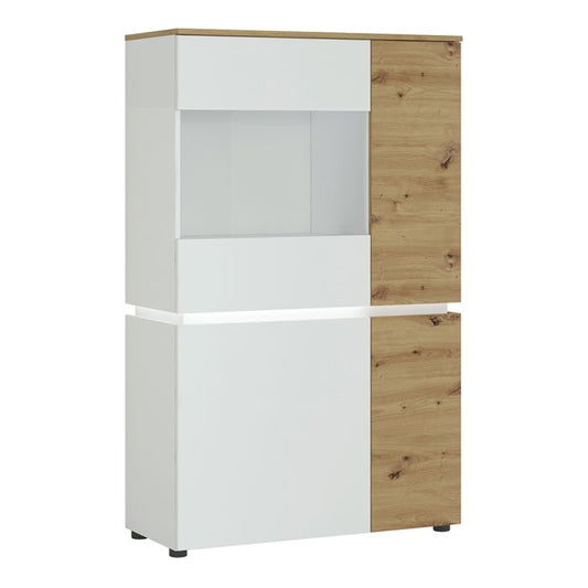 Luci 4 Door Low Display Cabinet (including LED lighting) in White and Oak - NIXO Furniture.com