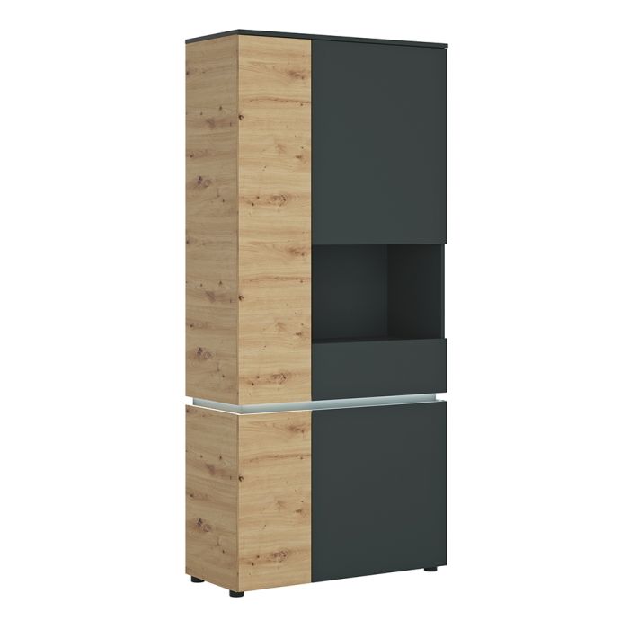 Luci 4 Door Tall Display Cabinet (including LED lighting) in Platinum and Oak - NIXO Furniture.com