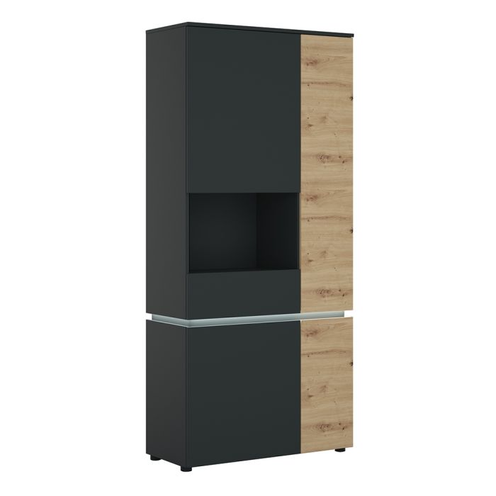 Luci 4 Door Tall Display Cabinet (including LED lighting) in Platinum and Oak - NIXO Furniture.com