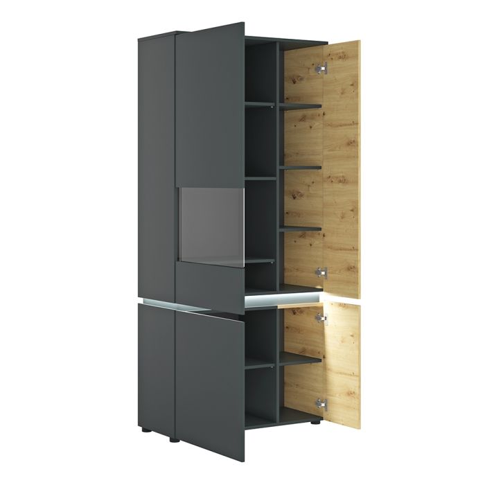 Luci 4 Door Tall Display Cabinet (including LED lighting) in Platinum and Oak - NIXO Furniture.com