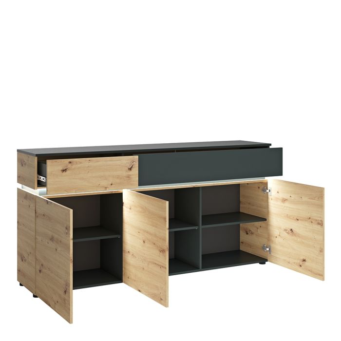 Luci 3 Door 2 Drawer Sideboard (including LED lighting) in Platinum and Oak - NIXO Furniture.com