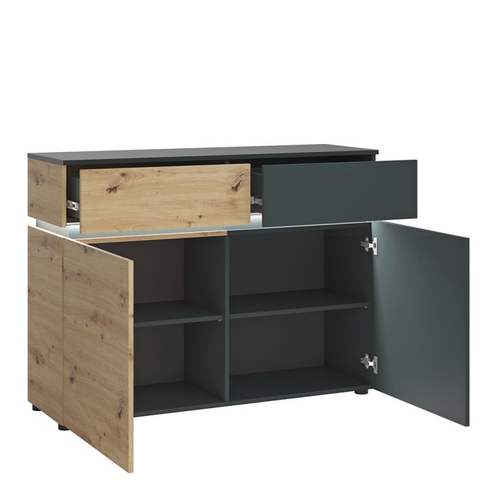 Luci 2 Door 2 Drawer Cabinet (including LED lighting) in Platinum and Oak - NIXO Furniture.com