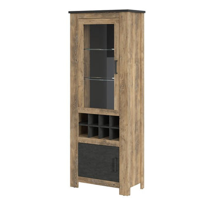 Rapallo 2 Door Display Cabinet with Wine Rack in Chestnut and Matera Grey - NIXO Furniture.com