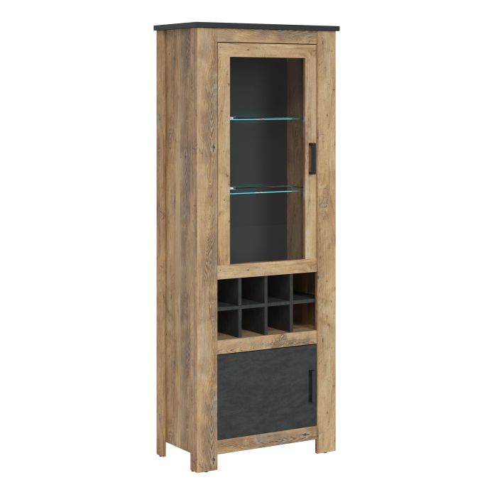 Rapallo 2 Door Display Cabinet with Wine Rack in Chestnut and Matera Grey - NIXO Furniture.com