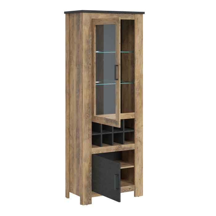 Rapallo 2 Door Display Cabinet with Wine Rack in Chestnut and Matera Grey - NIXO Furniture.com