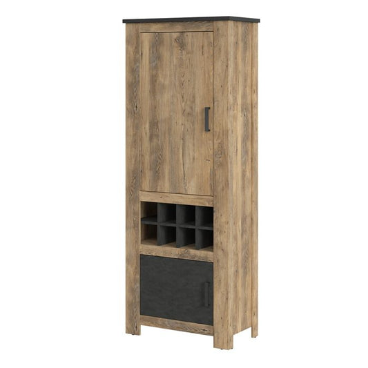 Rapallo 2 Door Cabinet with Wine Rack in Chestnut and Matera Grey - NIXO Furniture.com