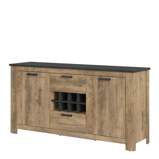 Rapallo 2 Door 2 Drawer Sideboard with Wine Rack in Chestnut and Matera Grey - NIXO Furniture.com