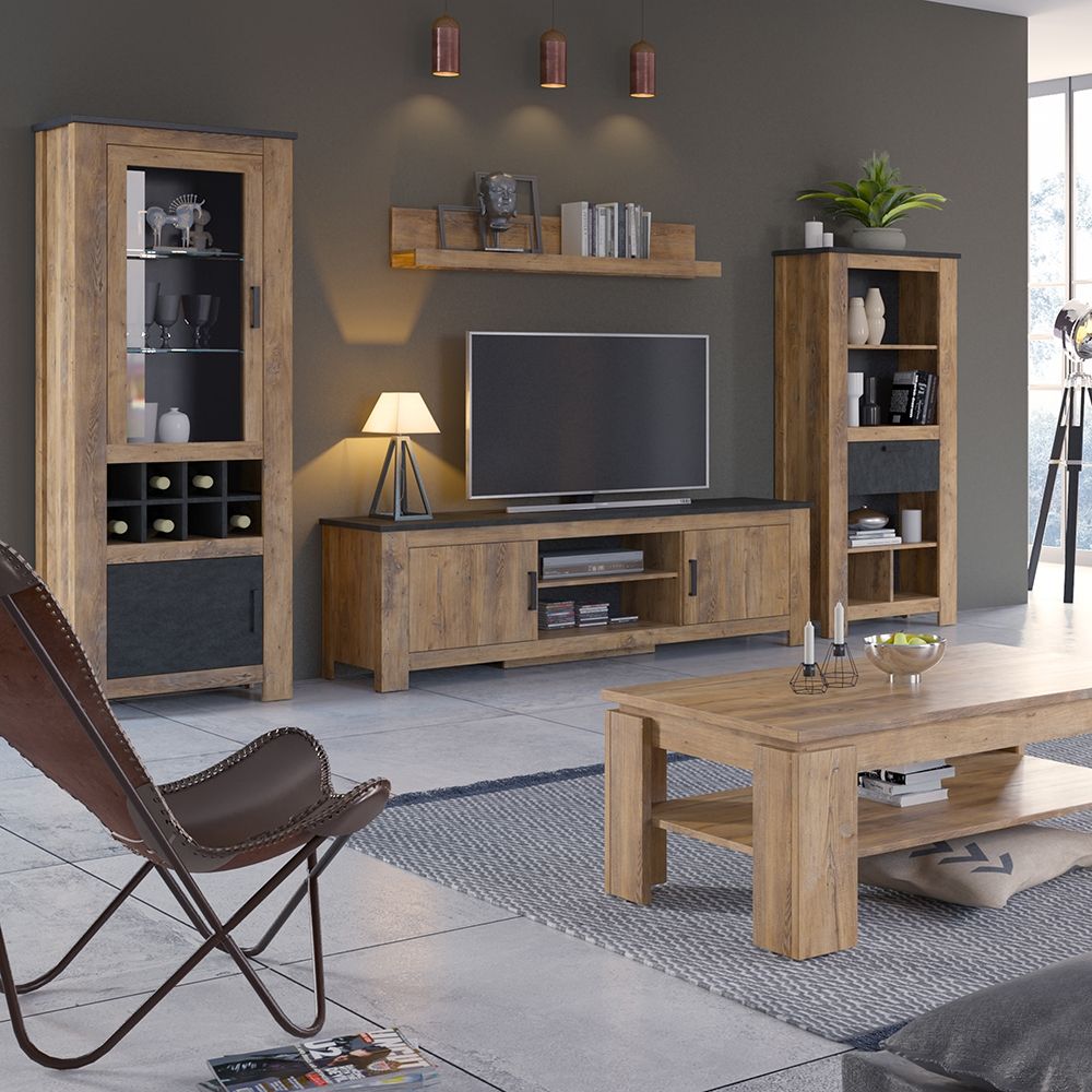 Rapallo 2 Door 189cm wide TV Cabinet in Chestnut and Matera Grey - NIXO Furniture.com