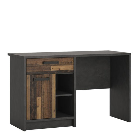 Brooklyn Desk with 1 Door and 1 Drawer in Walnut and Dark Matera Grey - NIXO Furniture.com