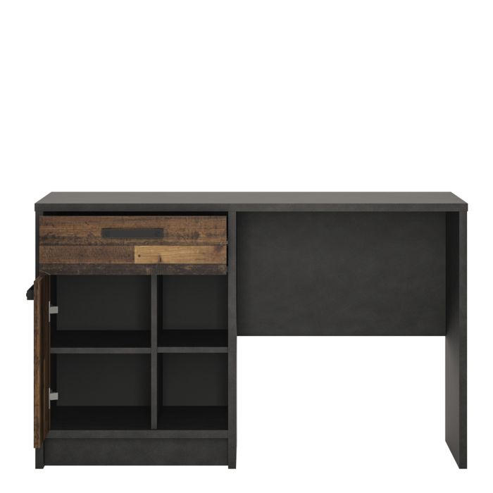 Brooklyn Desk with 1 Door and 1 Drawer in Walnut and Dark Matera Grey - NIXO Furniture.com