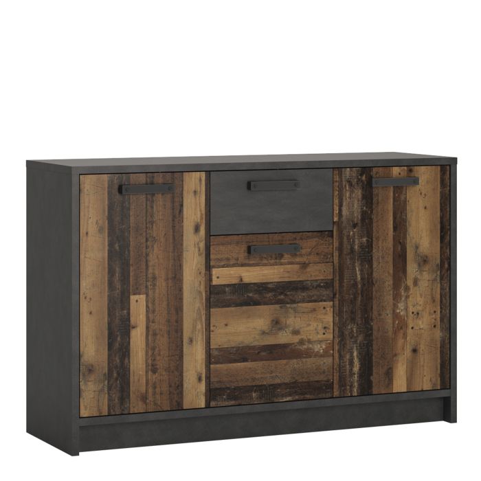 Brooklyn Cabinet with 3 Doors and 1 Drawer in Walnut and Dark Matera Grey - NIXO Furniture.com