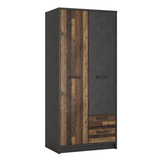 Brooklyn 2 Door Wardrobe with 2 Drawers in Walnut and Dark Matera Grey - NIXO Furniture.com