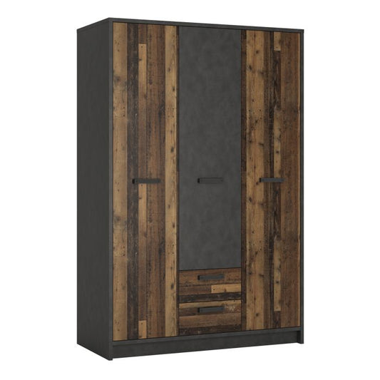 Brooklyn 3 Door Wardrobe with 2 Drawers in Walnut and Dark Matera Grey - NIXO Furniture.com