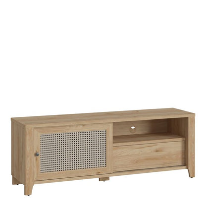 Cestino 1 Door 1 Drawer TV Unit in Jackson Hickory Oak and Rattan Effect - NIXO Furniture.com