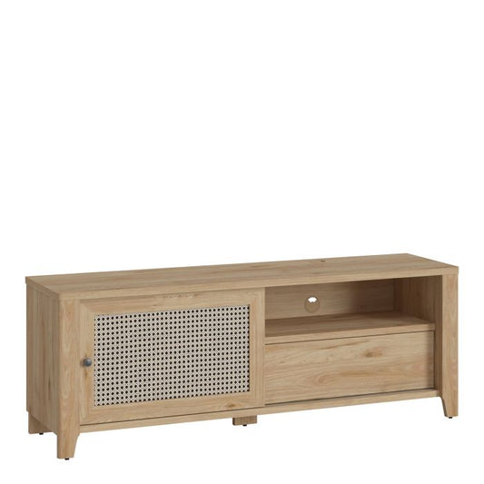 Cestino 1 Door 1 Drawer TV Unit in Jackson Hickory Oak and Rattan Effect - NIXO Furniture.com