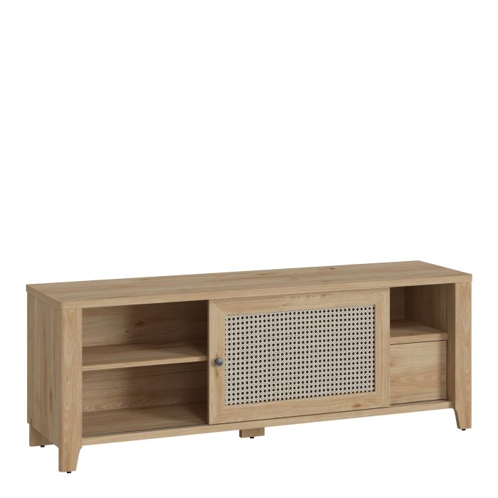 Cestino 1 Door 1 Drawer TV Unit in Jackson Hickory Oak and Rattan Effect - NIXO Furniture.com