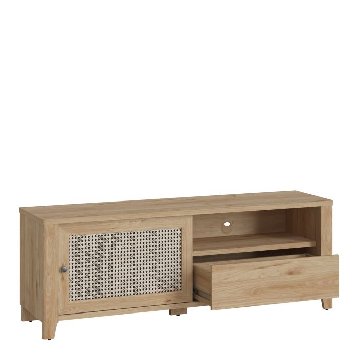 Cestino 1 Door 1 Drawer TV Unit in Jackson Hickory Oak and Rattan Effect - NIXO Furniture.com