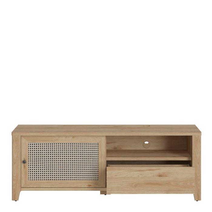 Cestino 1 Door 1 Drawer TV Unit in Jackson Hickory Oak and Rattan Effect - NIXO Furniture.com