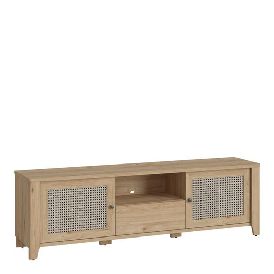 Cestino 2 Door 1 Drawer TV Unit in Jackson Hickory Oak and Rattan Effect - NIXO Furniture.com