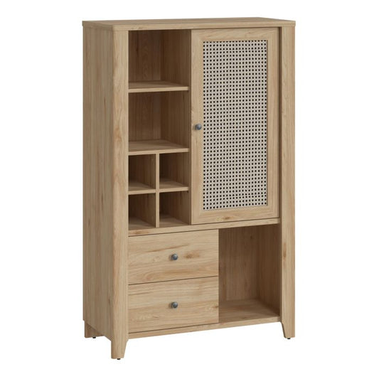 Cestino 1 Door 2 Drawer Cabinet in Jackson Hickory Oak and Rattan Effect - NIXO Furniture.com