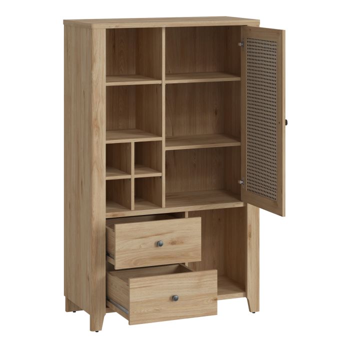 Cestino 1 Door 2 Drawer Cabinet in Jackson Hickory Oak and Rattan Effect - NIXO Furniture.com