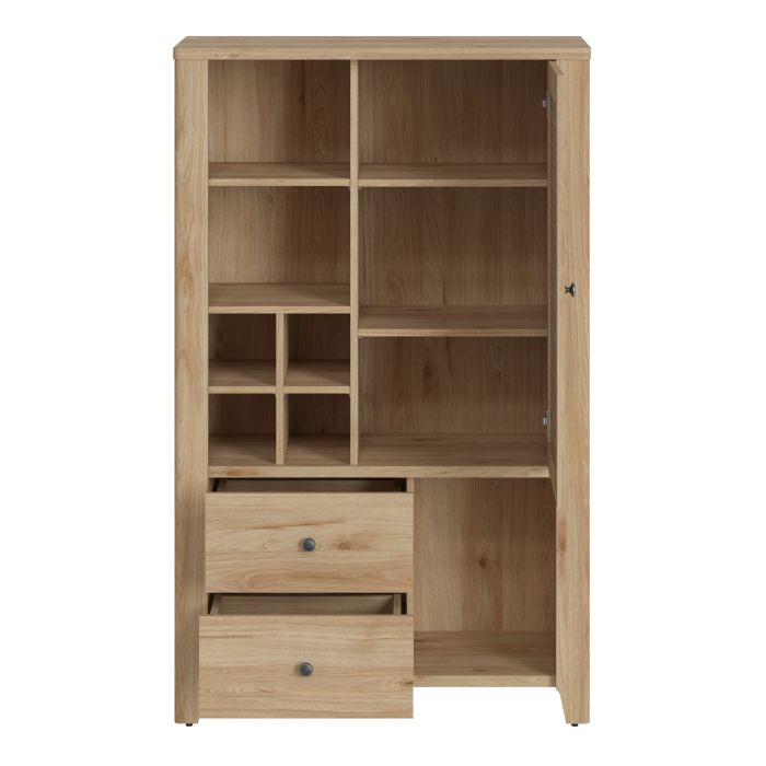 Cestino 1 Door 2 Drawer Cabinet in Jackson Hickory Oak and Rattan Effect - NIXO Furniture.com