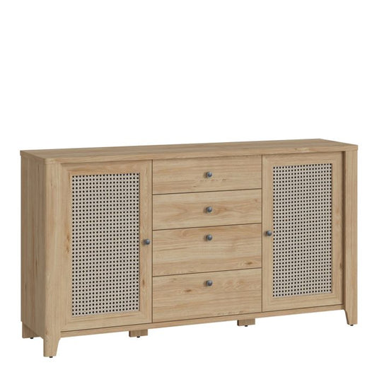 Cestino 2 Door 4 Drawer Sideboard in Jackson Hickory Oak and Rattan Effect - NIXO Furniture.com