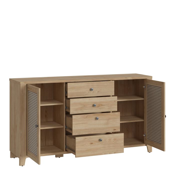 Cestino 2 Door 4 Drawer Sideboard in Jackson Hickory Oak and Rattan Effect - NIXO Furniture.com