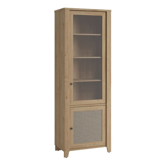 Cestino 2 Door Display Cabinet in Jackson Hickory Oak and Rattan Effect - NIXO Furniture.com