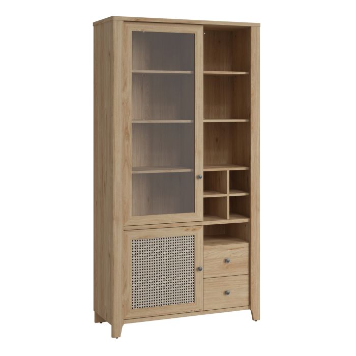 Cestino 2 Door 2 Drawer Display Cabinet in Jackson Hickory Oak and Rattan Effect - NIXO Furniture.com