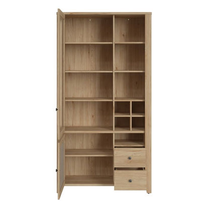 Cestino 2 Door 2 Drawer Display Cabinet in Jackson Hickory Oak and Rattan Effect - NIXO Furniture.com